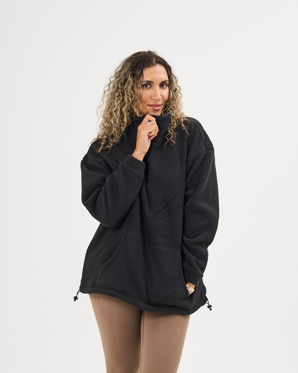 Women's Breastfeeding Black Oversized Fleece - Pretty Mama