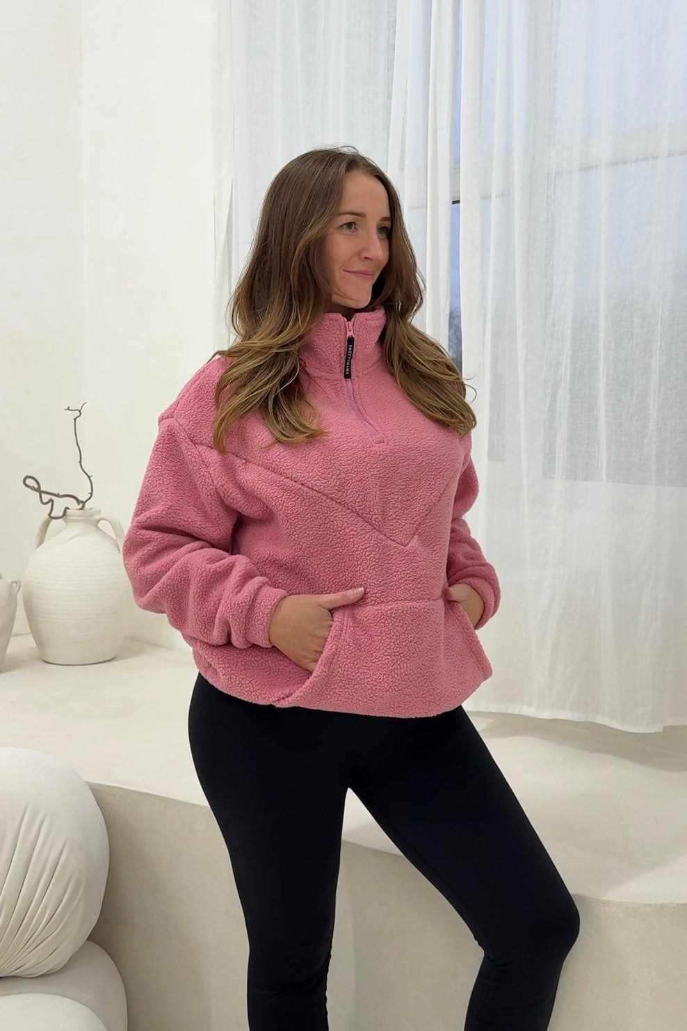 Cosy Quarter Zip Oversized Breastfeeding Fleece Pocket Berry