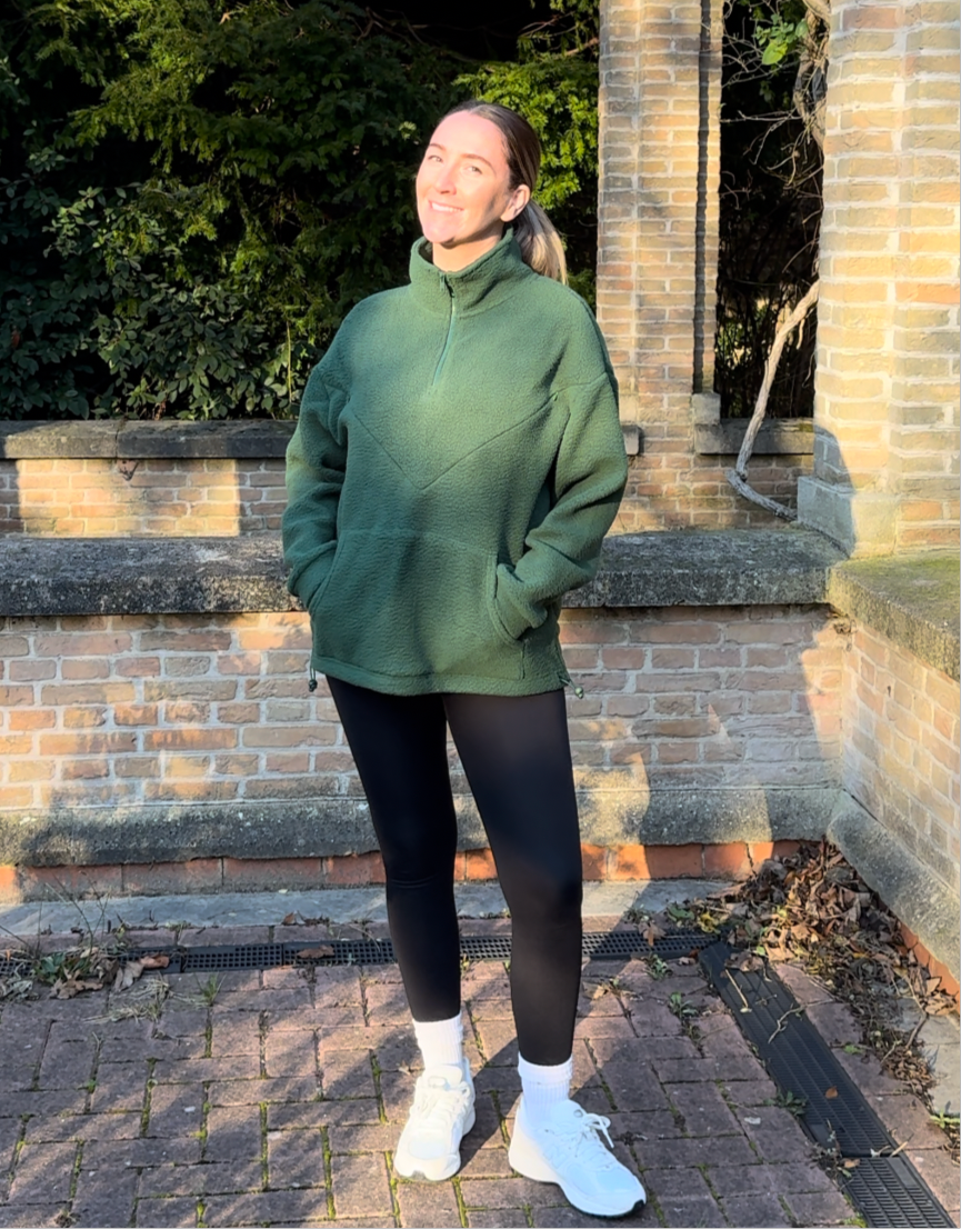Cosy Quarter Zip Oversized Breastfeeding Fleece Pocket Forest Green