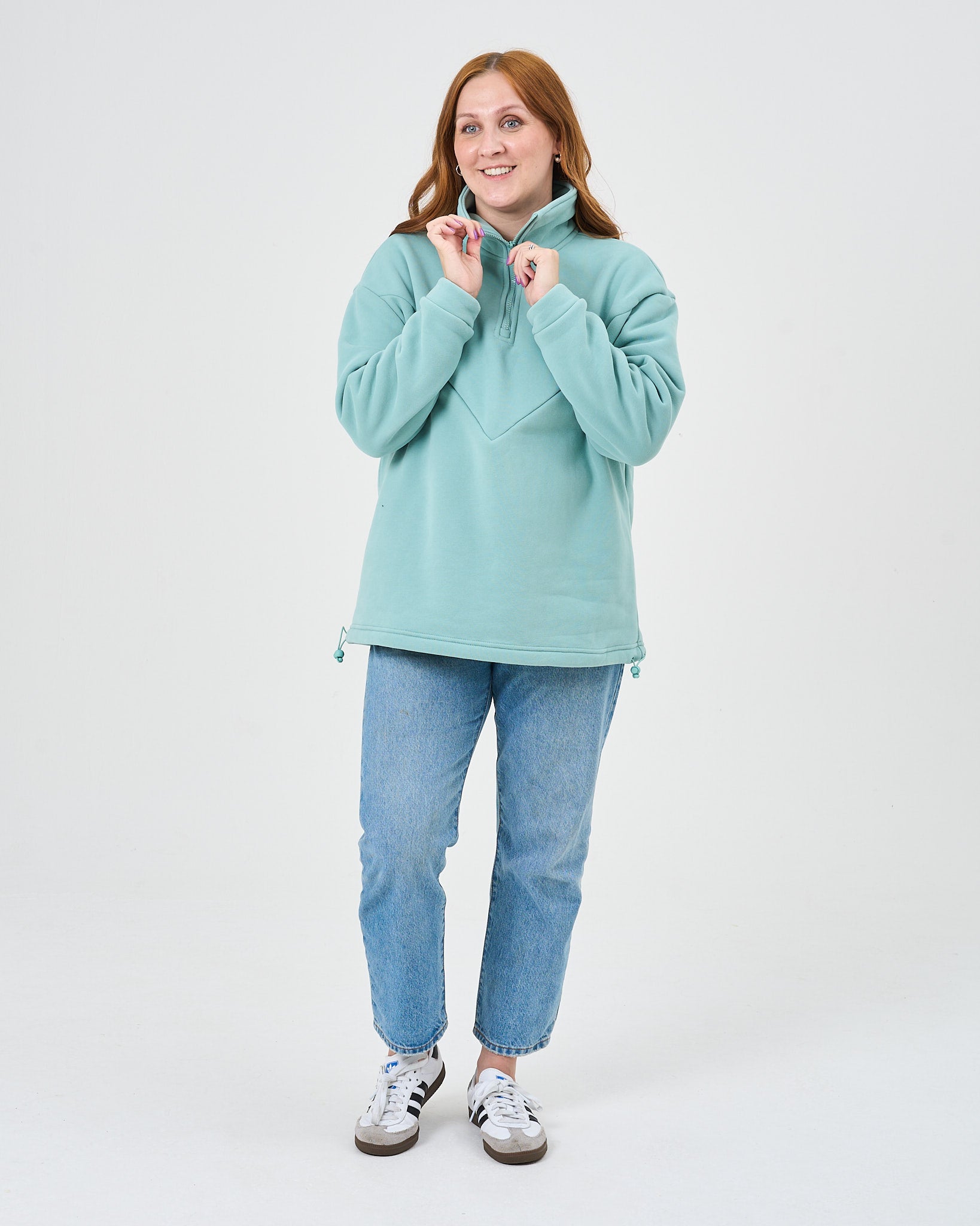 Oversized Breastfeeding Quarter Zip Seafoam