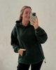 Forest green oversized nursing fleece hoodie, front view