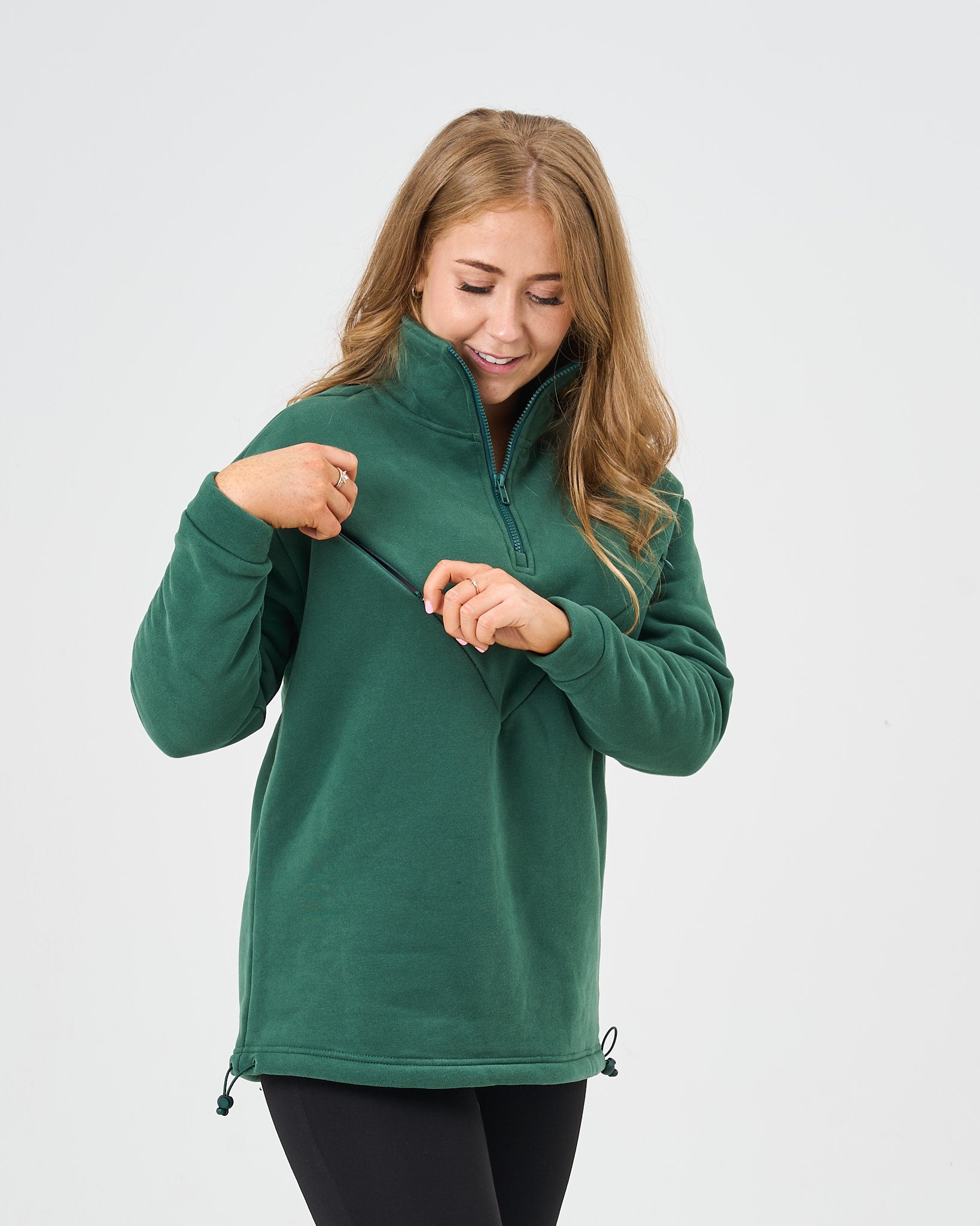 Oversized Breastfeeding Quarter Zip Forest Green