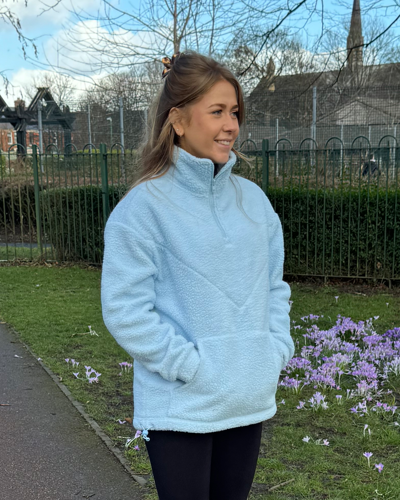 Cosy Quarter Zip Oversized Breastfeeding Fleece Pocket Light Blue