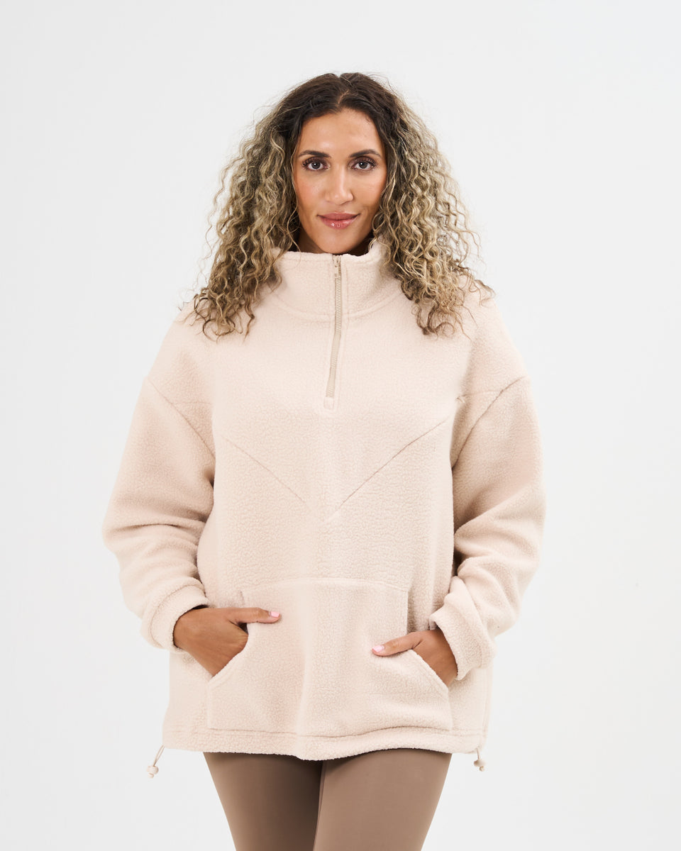 Women's Breastfeeding Beige Oversized Fleece - Pretty Mama